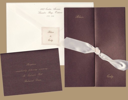 Brown ribbon wedding invitations